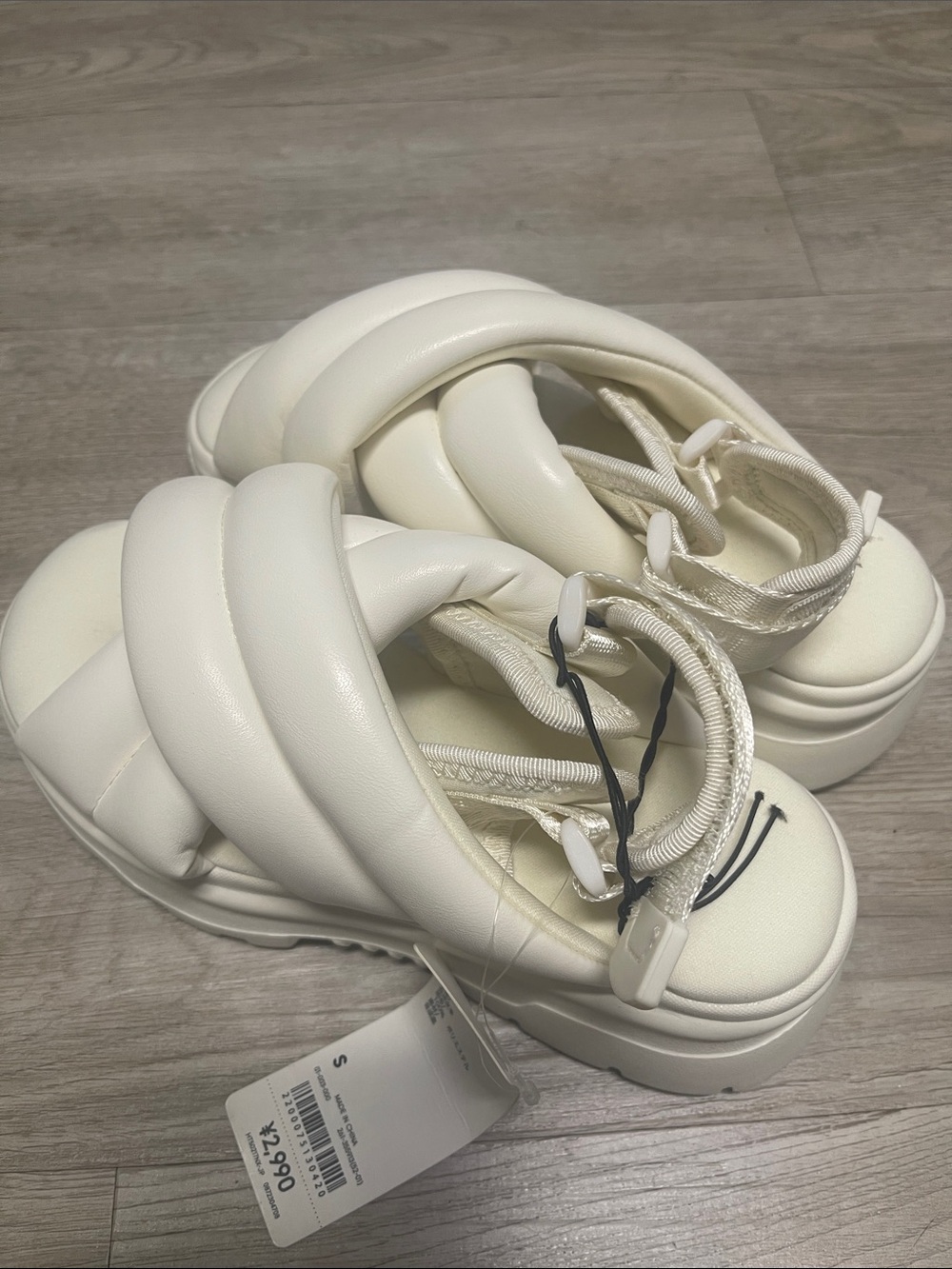 Chunky White Padded Platform Sandals with Braided Upper